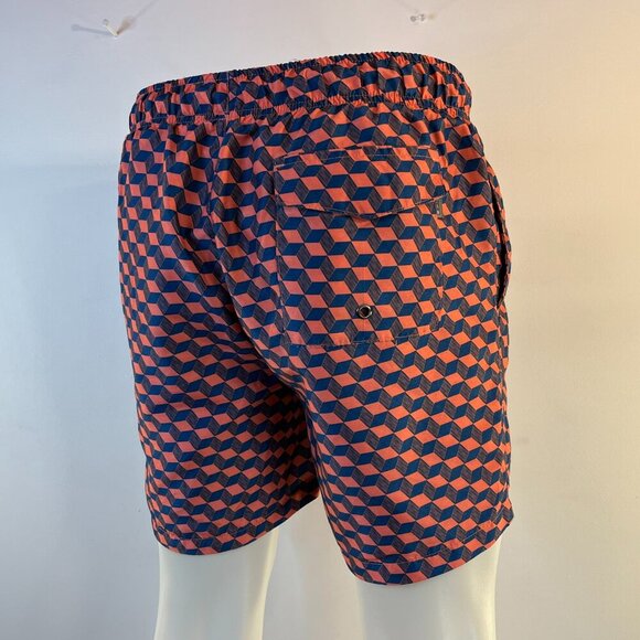 Ike by Ike Behar Men's Pink Blue Cube Geometric Swim Trunks - Size Medium - Picture 3 of 5